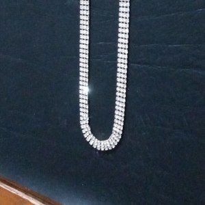 sparkling silver metal & zirconias choker necklace, adjustable length 12.5-15in